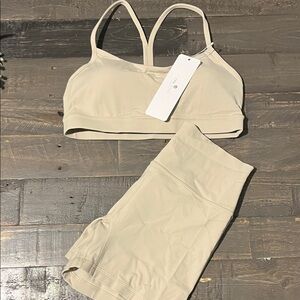 CRZ YOGA Women's Athletic Shorts and Bra Set in Beige
